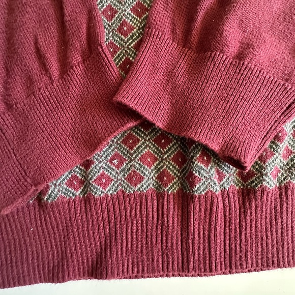 Tasso Elba Burgundy Quarter Zip Crew Neck Sweater X-Large Geometric Pattern - Picture 7 of 9